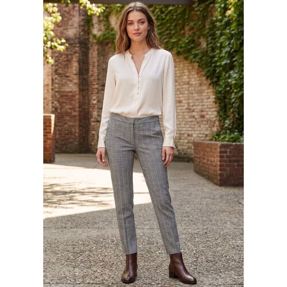 New H&M Plaid Textured Slim Ankle Pants Women's Size 6